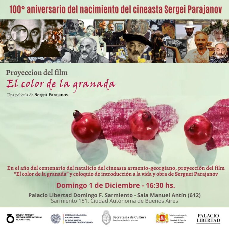 ESTE DOMINGO, 16: 30 HS EN PALACIO LIBERTAD BS AS: PROYECCIÓN DE «EL COLOR DE LA GRANADA» – HOMENAJE A SU DIRECTOR, SERGEI PARAJANOV.