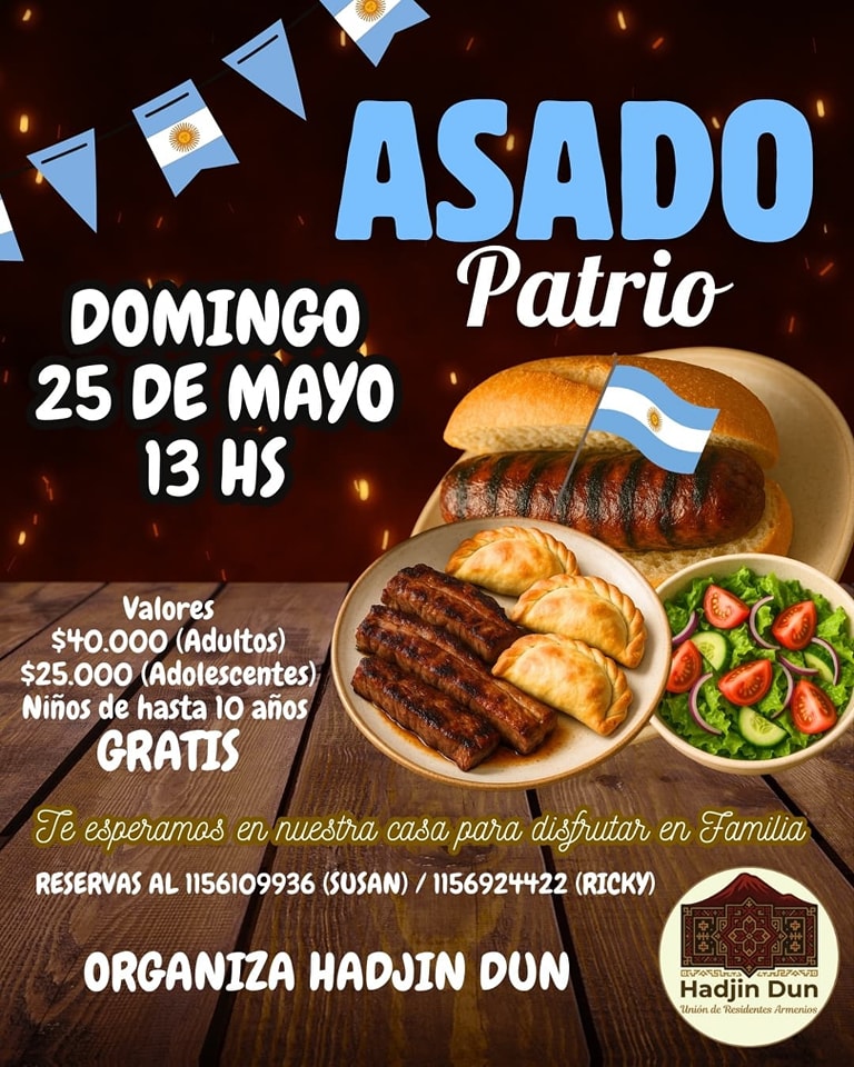 25 DE MAYO, 13 HS: ASADO PATRIO EN HADJIN DUN BS AS.