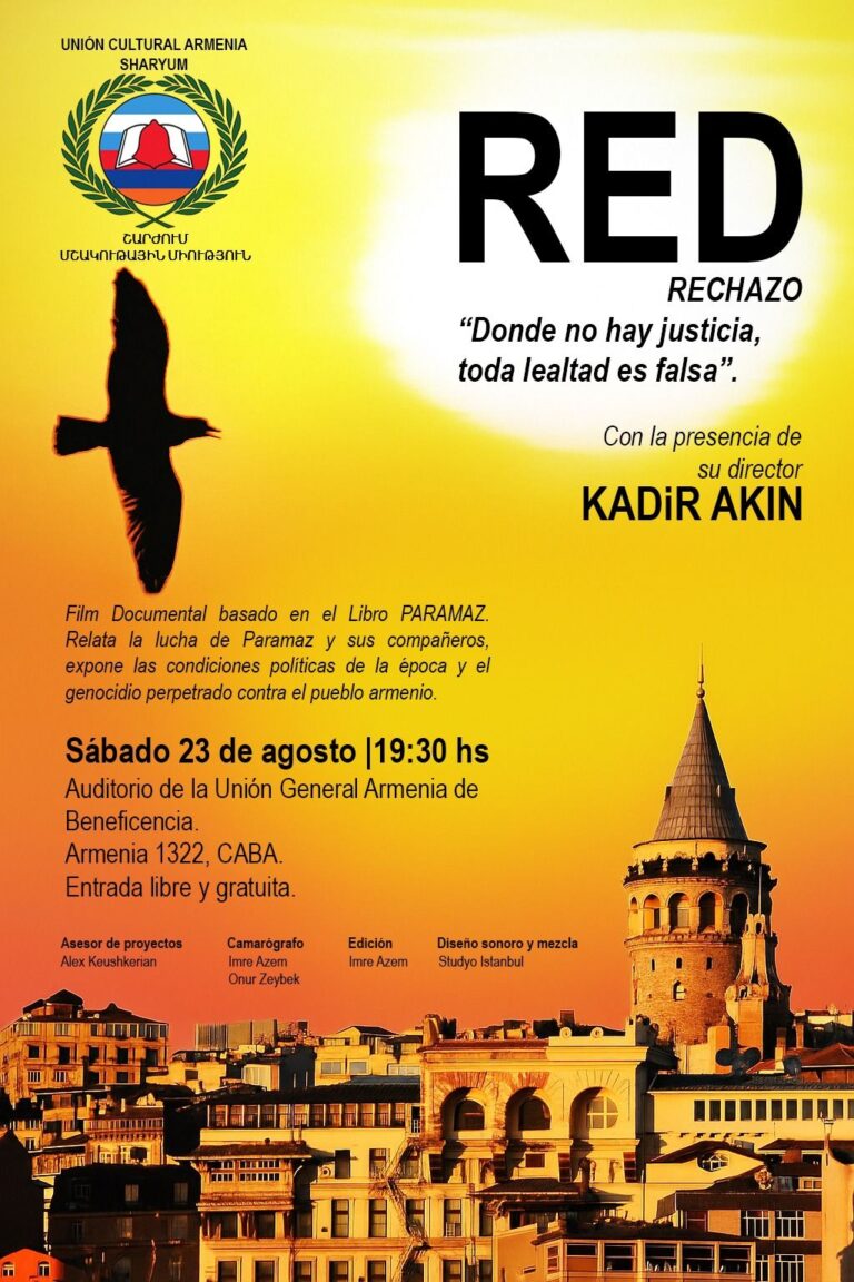 23 DE AGOSTO, 19.30 HS EN UGAB BS AS: PROYECCIÓN DE «RED» (RECHAZO), DOCUMENTAL SOBRE PARAMAZ Y EL GENOCIDIO ARMENIO – INVITA UCA SHARYUM.