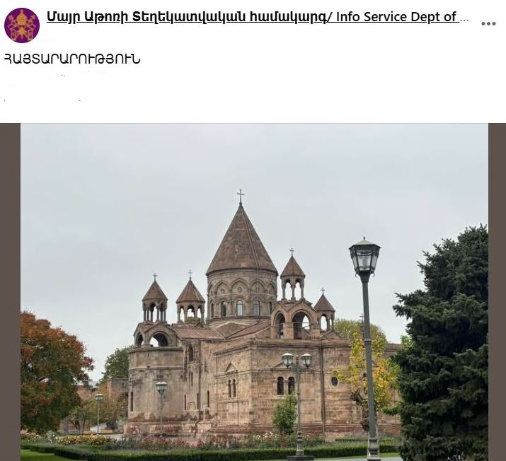 LA SANTA SEDE DE ECHMIADZÍN INFORMÓ LA DETENCIÓN DE VARIOS CLÉRIGOS ARMENIOS.
