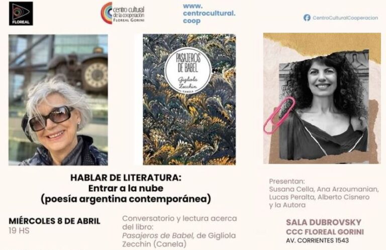 8 DE ABRIL, 19 HS EN CCC: ANA ARZOUMANIAN PRESENTARÁ LIBRO DE GIGLIOLA ZECCHIN (CANELA).