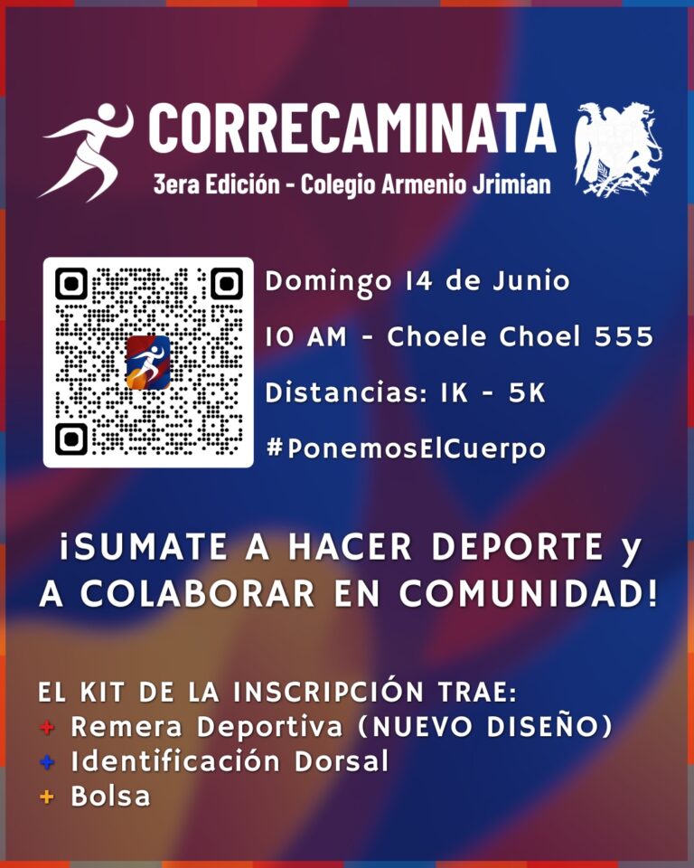 14 DE JUNIO, 10 HS DESDE COLEGIO ARMENIO JRIMIAN: CORRECAMINATA 2026 DE 1 – 5 KM.