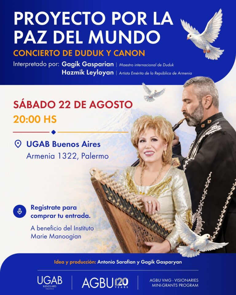 22 DE AGOSTO, 20 HS EN UGAB BS AS: CONCIERTO DE DUDUK Y CANON CON GAGIK GASPARYAN Y HAZMIK LEYLOYAN – PROYECTO POR LA PAZ EN EL MUNDO.
