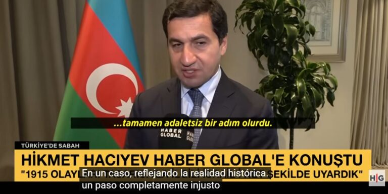 ASESOR DE ALIYEV: LA PAZ CON ARMENIA SE FIRMARÁ CUANDO ELIMINEN REINVINDICACIÓN DE ARTSAJ EN CONSTITUCIÓN – CONFIRMÓ PRESIÓN A ISRAEL PARA RETIRAR RECONOCIMIENTO DEL GENOCIDIO ARMENIO – VIDEO.