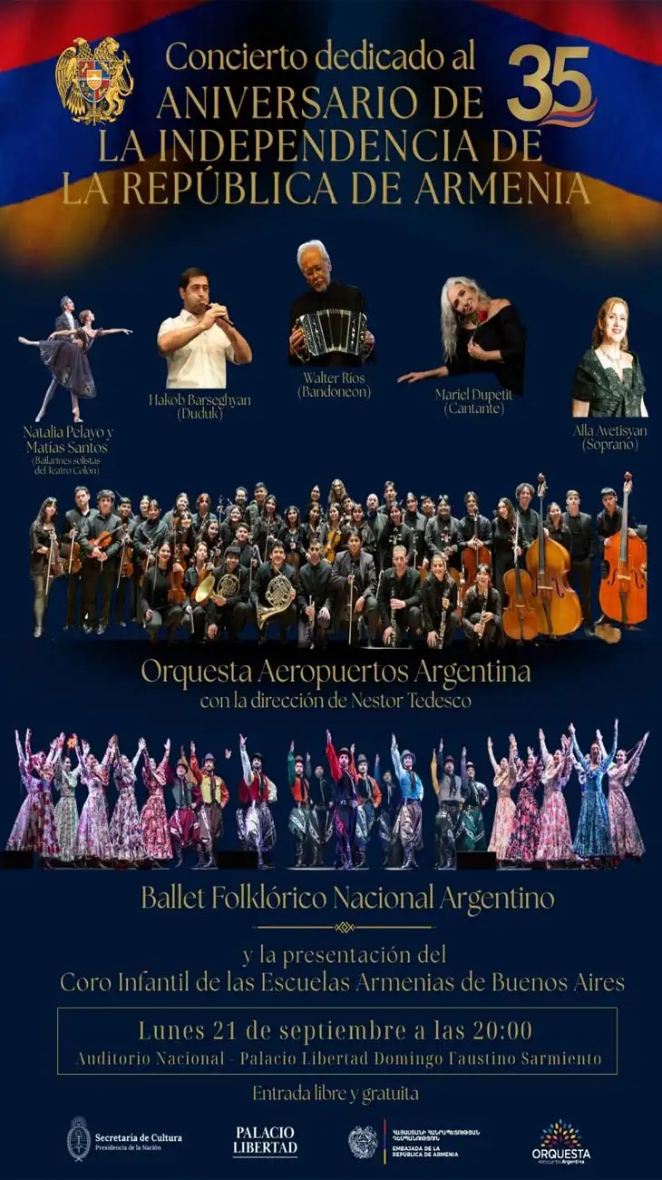 21 DE SEPTIEMBRE, 20 HS EN PALACIO LIBERTAD, BUENOS AIRES: ARMENIA CELEBRA EL 35° ANIVERSARIO DE SU INDEPENDENCIA CON GRAN CONCIERTO.