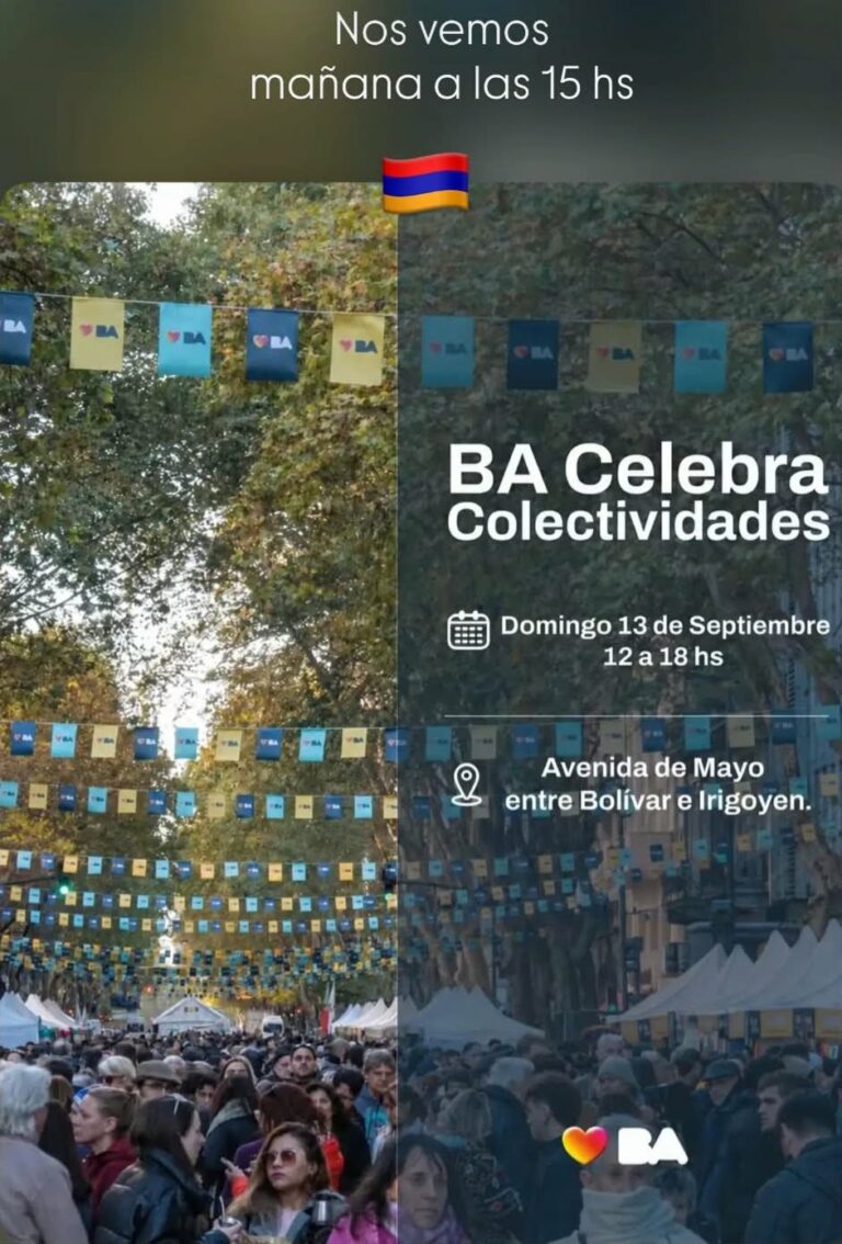 13 DE SEPTIEMBRE, 15 HS: CONJUNTO MASÍS + GASTRONOMÍA ARMENIA EN BA CELEBRA COLECTIVIDADES.